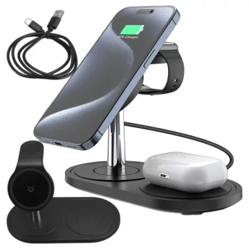 3v1 indukční nabíječka pro telefon hodinky sluchátka Alogy Qi nabíječka pro Apple iPhone Watch AirPods černá