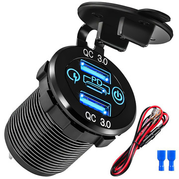 LED Car Charger Socket Alogy Mini Car Charge For Motorcycle Power Adapter Connectors Alogy 2x USB QC 3.0 USB-C PD 60W
