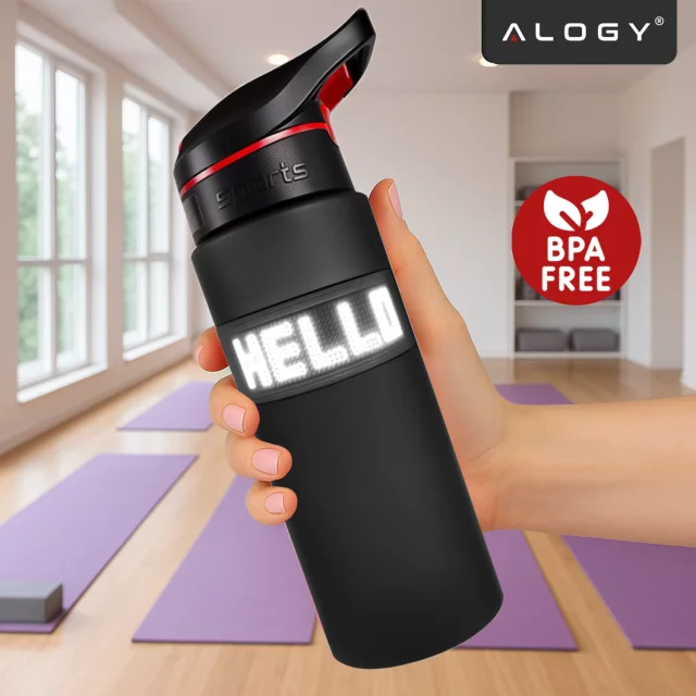 Alogy FitBottle™ 800ml Smart-Trinkflasche mit LED-Display, Bluetooth-Verbindung, Strohhalm, Motivationsfunktion, wiederverwendbar – Schwarz