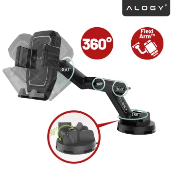 Car Phone Holder 7.2" for Truck Bus Lorry Excavator Car Long 43cm for Windshield Cockpit Alogy Black