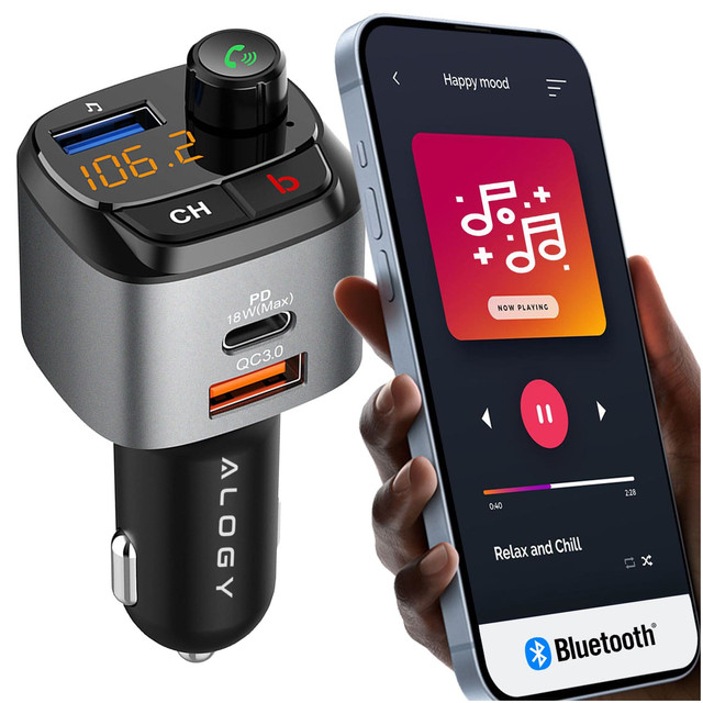 Alogy Car FM Transmitter USB QC 3.0 Charger USB-C PD Bluetooth MP3 Player