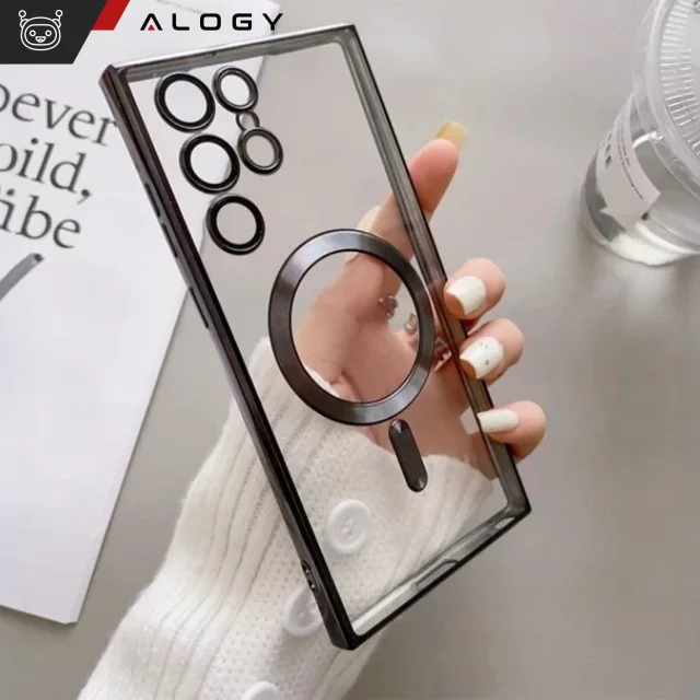 MagSafe-Hülle für Apple iPhone 16 Pro Max Alogy Glamour Luxus-Ringgehäuse Gold-Transparent