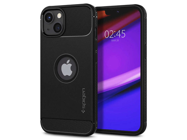 Spigen Rugged Armor case for Apple iPhone 13 Matte Black Glass