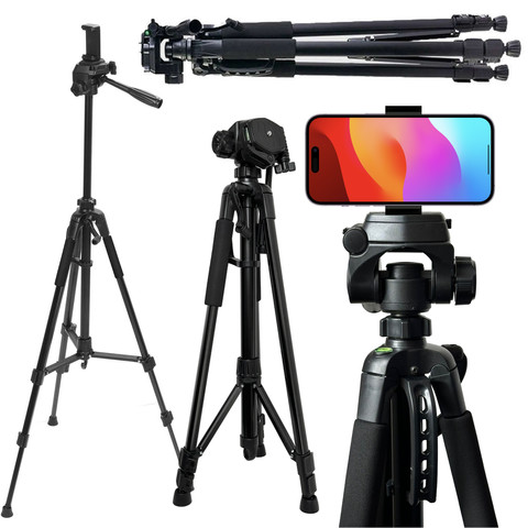Fotografování ze stativu Stativ Univerzální stojan na fotoaparát 1/4 držák na telefon s fotoaparátem 170 cm Alogy Black