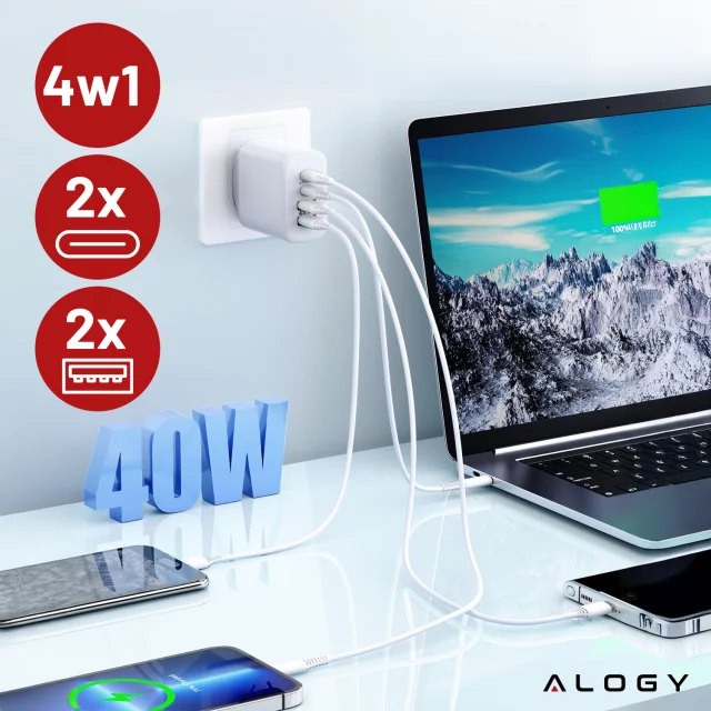 HUB splitter Alogy Adaptér pro počítačový notebook s USB-C na 3x USB-A 2.0 1x USB-A 3.0 šedý