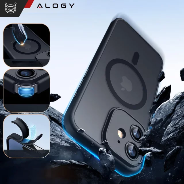 Hülle für Apple iPhone 12 Alogy MagSafe Hybrid Matte Case Matte Abdeckung mit Linsenschutz Schwarzglas