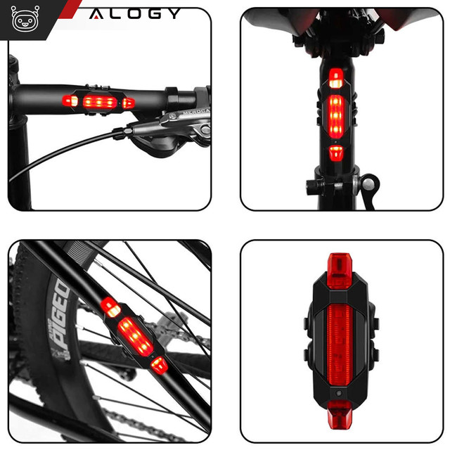 Lampka rowerowa przód + tył LED przednia tylna światło roweru oświetlenie wodoodporna IPX4 USB światełko na rower zestaw lampek Alogy