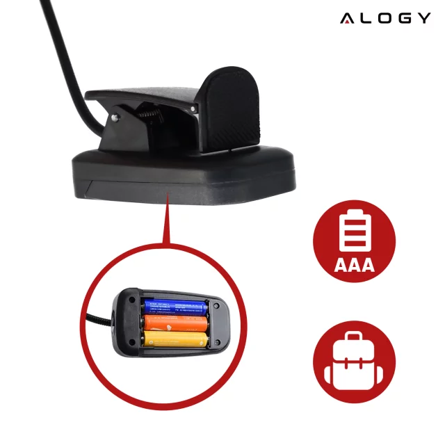 Alogy LED Clip Desk Lamp Cordless Rechargeable Reading Black