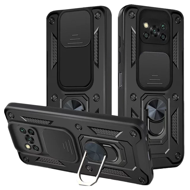 Etui z osłoną aparatu Alogy Camshield Stand Ring do Poco X3 Pro / NFC czarne