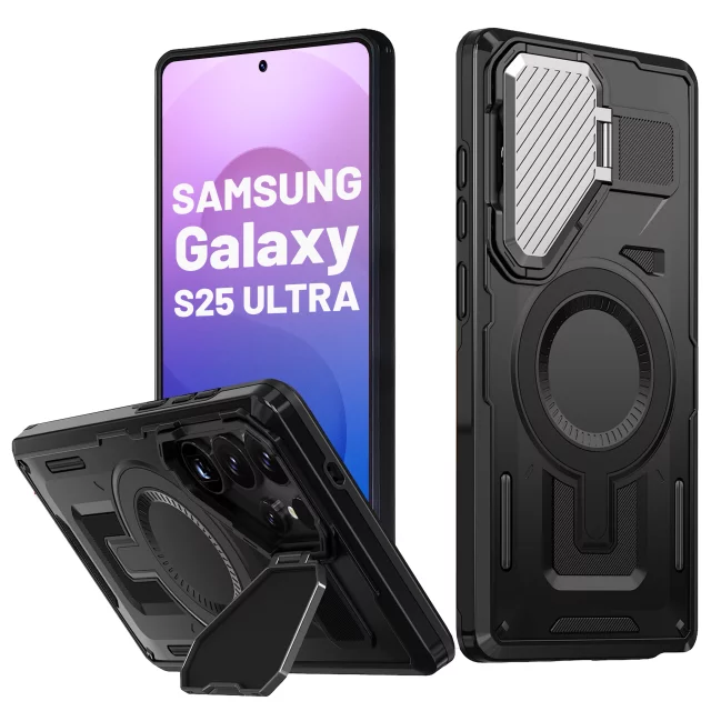 Samsung Galaxy S25 Ultra Case for MagSafe Reinforced Armored Lens Protection with Stand Function Protective Phone Case Alogy HeavyDuty Mag™️Black