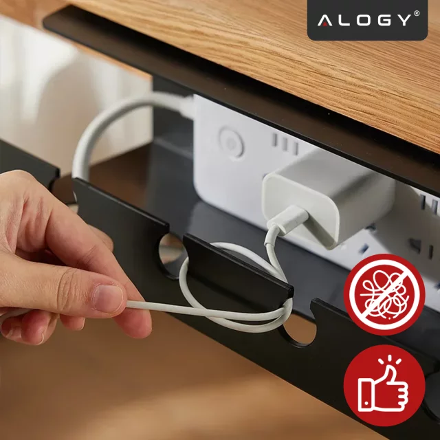 Organizer na Kable 2w1 Pod Biurko i na Ścianę, 40 cm, z Paskiem Klejącym utrzymanie porządku na biurku, Alogy CableHold™ – Czarny