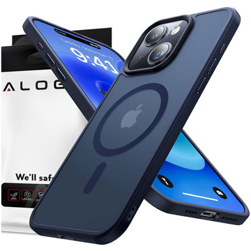 Case for iPhone 15 Plus MagSafe Matt Case Cover frosted Alogy Ring armored phone case Navy Blue Glass