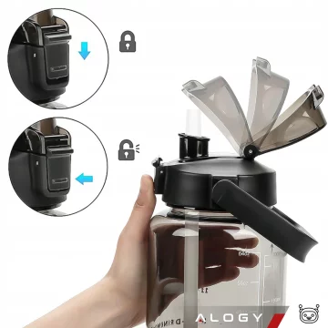 Große Flasche, Trinkflasche Alogy MotivHydro Motivational Messbecher 2l 2000ml Schwarz