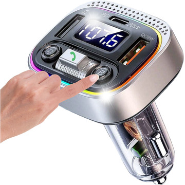 Bluetooth FM MP3 Car Transmitter Fast Charger 2 x USB QC 3.0 USB-C C PD 20W LED RGB Alogy Car silver