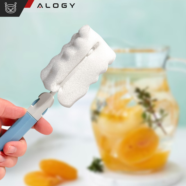 Washing brush for cleaning bottles, jars and glasses Sponge Cleaner Washer with foldable handle Alogy blue and white