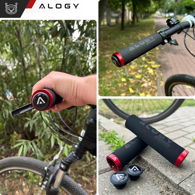 Gripy, gripy na kolo, gripy na řídítka kola, ergonomické, protiskluzové, snižující vibrace pro kolo Alogy [2 ks] Černá a červená