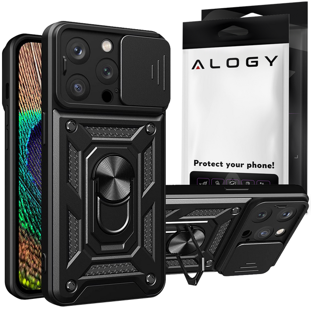 Etui Alogy Camshield Stand Ring z osłonką na aparat do Apple iPhone 14 Pro + Szkło