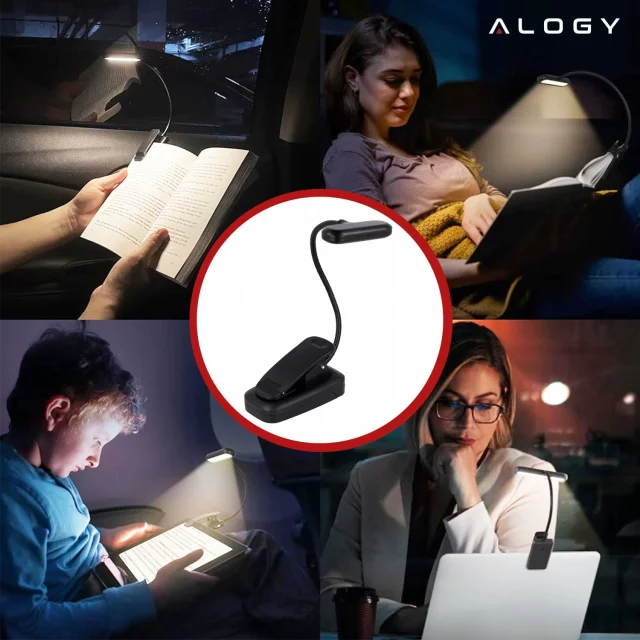 Alogy LED Clip Desk Lamp Cordless Rechargeable Reading Black