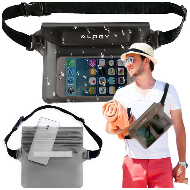 Wasserdichte Tasche Hüfttasche für Telefon Wasserdichte Hülle 21,5 x 23,5 cm Alogy Waterproof Schwarz