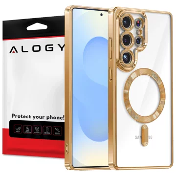 MagSafe-Hülle für Apple iPhone 16 Pro Max Alogy Glamour Luxus-Ringgehäuse Gold-Transparent