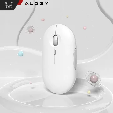 Alogy Wireless Mouse Ergonomic Small Mouse for Laptop PC Bluetooth 2.4GHz Silent White