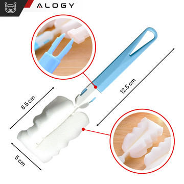 Washing brush for cleaning bottles, jars and glasses Sponge Cleaner Washer with foldable handle Alogy blue and white