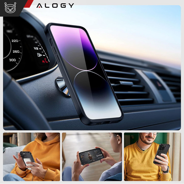 Pouzdro pro iPhone 14 Pro Mag Safe Matt Case Cover Matte Alogy Ring Armored Phone Case Black Glass