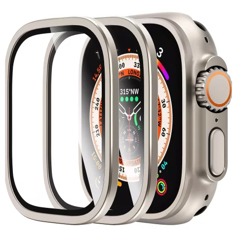 2x Tempered Glass Frame for Apple Watch Ultra / Ultra 2 49mm for Alogy Screen Protector 9H Titanium