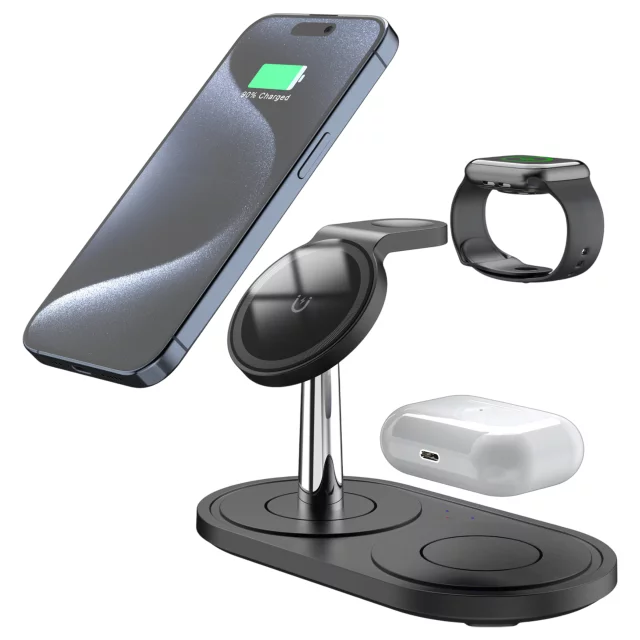 3v1 indukční nabíječka pro telefon hodinky sluchátka Alogy Qi nabíječka pro Apple iPhone Watch AirPods černá