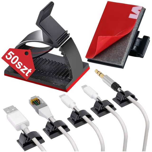 Self-adhesive clips x50 Desk cable organizer cable organizers for desk top wires 3M tape Alogy [50pcs]