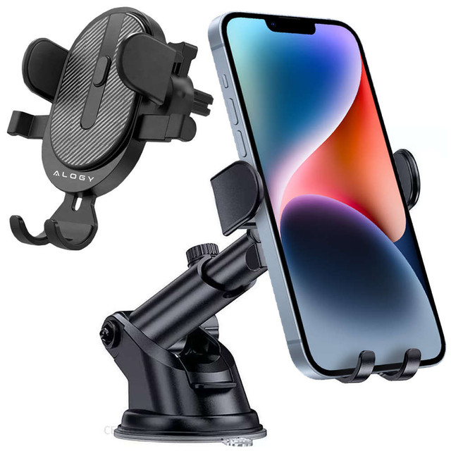 Alogy 2in1 car holder for 6.5" phone gravitational for windshield, dashboard, grille Easy One Touch Organizer