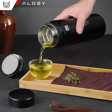 Termoska termoláhev 1l na kávu yerba mate čaj s louhovacím sítkem velká Alogy ocel černá