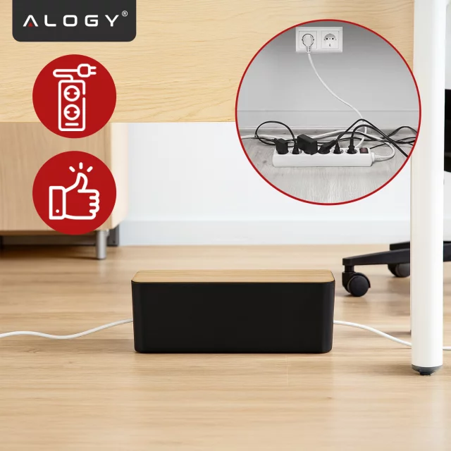 Organizér box na kabely lišty box M stůl podlaha Alogy BOX dřevo Černý