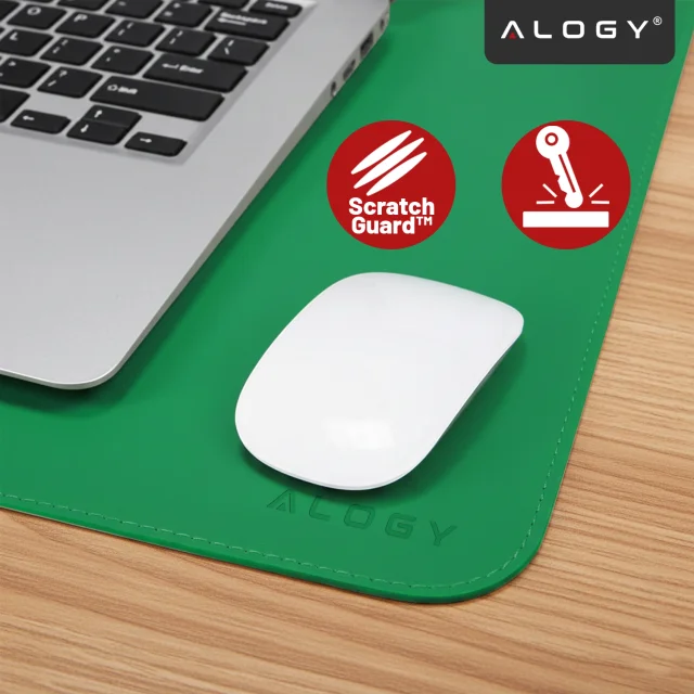 Podkładka na biurko 100×50 cm – antypoślizgowa mata ochronna z eleganckiej ekoskóry PU, pod mysz i klawiaturę, stylowa i trwała – Alogy WorkMat™ Zielona