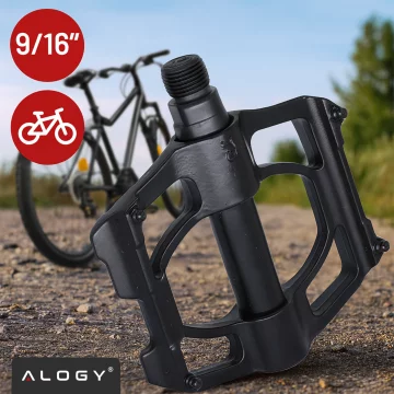 Alogy bicycle pedals for road and mountain bikes, MTB platform aluminum, set of 2, aluminum with triple bearing, black
