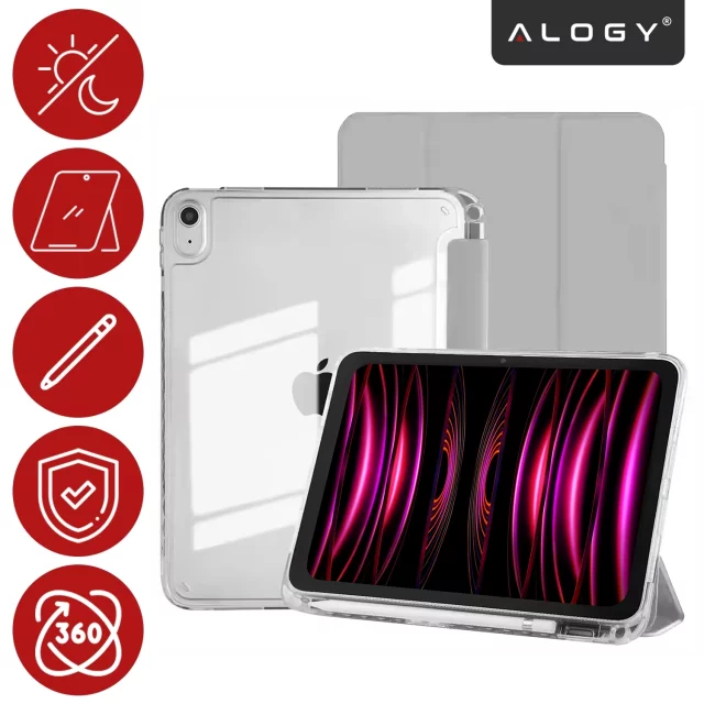 Etui do Apple iPad 11gen. 11" 2025 / 10gen. 10.9" 2022 Ochronne Hybrydowe z Miejscem na Rysik, Składana Okładka, Funkcja Podstawki, Alogy HybridBook™ Case – Szare