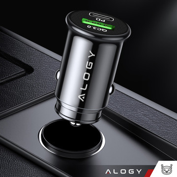 Car charger 38W USB QC 3.0 18W USB-C C PD 20W fast and strong for Alogy Car phone black USB-C cable 1m