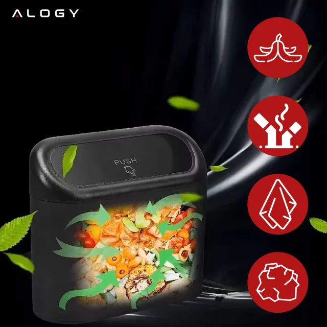 Samochodowy kosz na śmieci organizer mini mały przenośny śmietnik do samochodu auta domu Alogy czarny