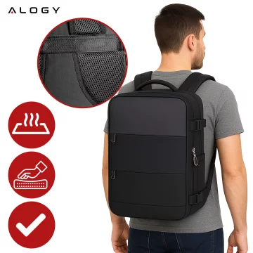 Pánský dámský cestovní batoh na notebook do kufru Zavazadla do letadla Práce do školy 45x30x20cm Alogy Unisex Černá