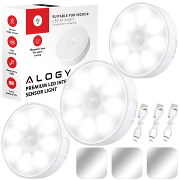 3x Lampa LED pohybový senzor soumrak noční lampa Alogy Sensor Light Bezdrátové osvětlení nábytku Bílé světlo 6000k