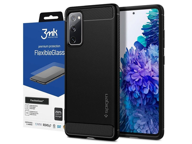 Pouzdro Spigen Rugged Armor pro Samsung Galaxy S20 FE Matte Black Glass 3mk