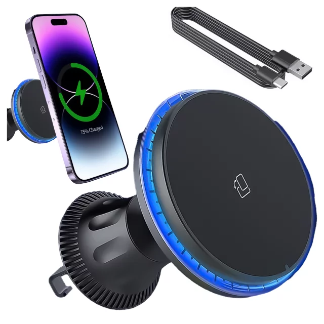 Uchwyt samochodowy Alogy Car Holder do MagSafe z ładowaniem indukcyjnym 2w1 15W do kratki Czarny