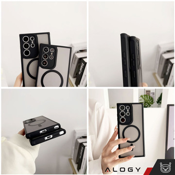 MagSafe Alogy Ring Mag Clear Case pro Samsung Galaxy S23 Ultra Qi Chargers Black