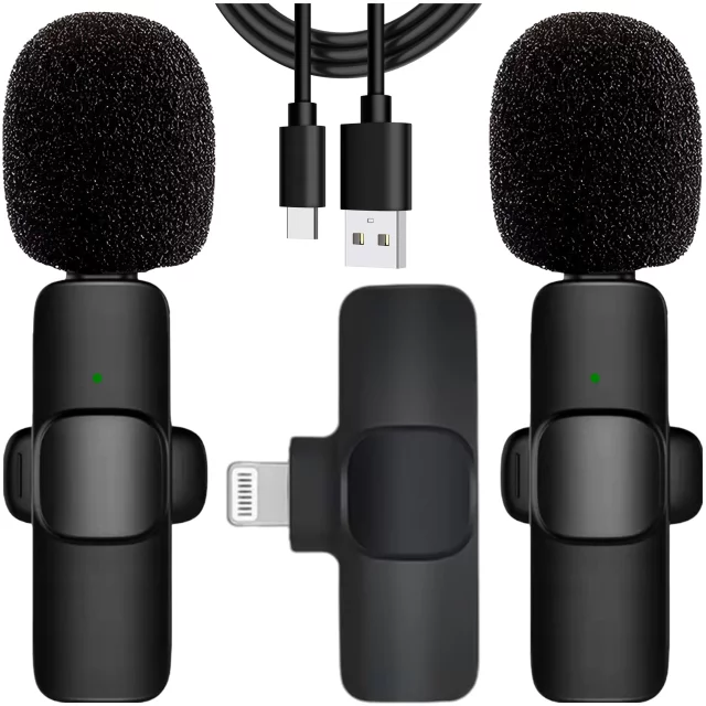 2x Alogy Lightning Wireless Lavalier-Mikrofon für Apple iPhone iPad Kleine Mikrofone Set bestehend aus zwei Mikrofonen