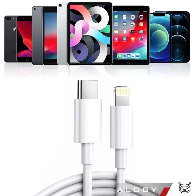 2x Kabel 2m USB-C do Lightning Alogy Fast Charge przewód do ładowania iPhone 20W biały