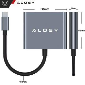 HUB 3v1 adaptér USB-C na HDMI USB-A USB-C 4K 60Hz Alogy šedá