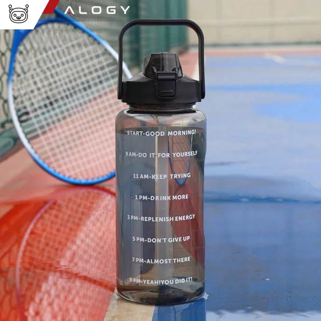 Large bottle for drinking drinks Alogy MotivHydro Motivational measuring cup 2l 2000ml Black