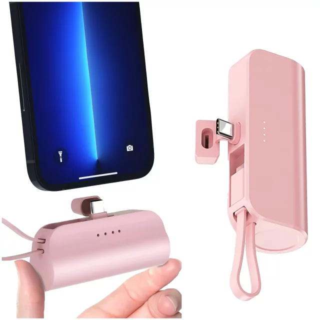 PowerBank 5000mAh Alogy bank energii kieszonkowy mały ładowarka zewnętrzna Power Bank USB-C i lightning Różowy