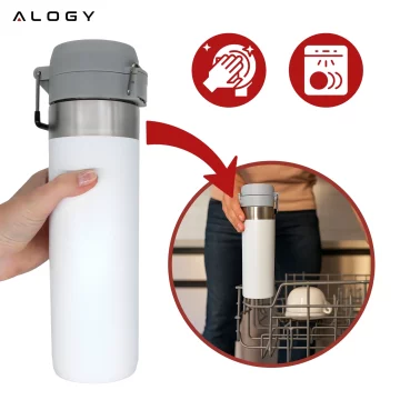 Termohrnek Alogy Thermos ThermoGo™ 800ml, ocelový, nepropustný, sbalitelný, cestovní, na kávu a čaj, sportovní, dlouhotrvající teplo, do auta a batohu, bílý
