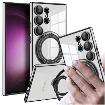 Case for Samsung Galaxy S24 Ultra Magnetic Case Ring Mag Safe Clear Holder Magnet Alogy Black Transparent Qi Charger